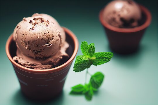 Delicious mint chocolate ice cream. Computer-generated 3D image made to look like photography