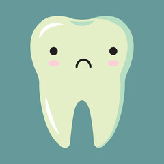 Cartoon flat illustration of a sick tooth. Kawaii sad tooth. Vector illustration