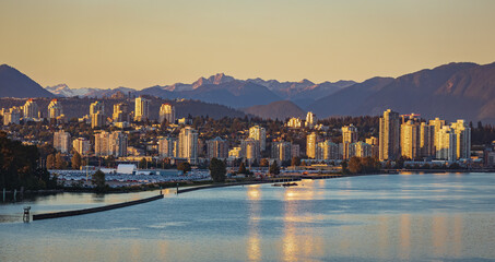 New Westminster, Greater Vancouver, BC, Canada. View of the city and Fraser River during sunset.
