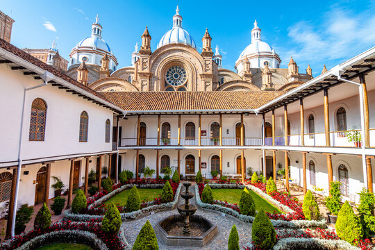  views of inmaculate conception cthedral, the most famous in cuenca, ecuador.