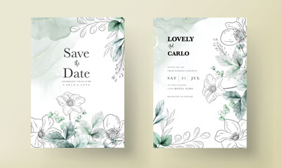 Naklejka na ściany i meble elegant minimal flower with watercolor wedding card template