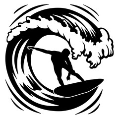 Surfer With Huge Wave Silhouette Vector