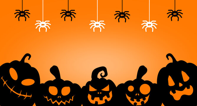 halloween background with pumpkins ,Halloween night background with spiders and frame from Jack O' Lanterns, illustration.