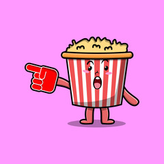 Cute Cartoon Popcorn with foam finger glove in modern design illustration