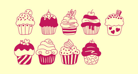 set of cream cake and cupcake