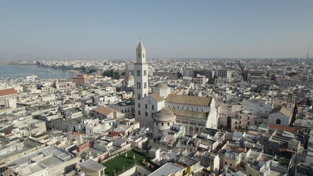 Aerial view of the Cathedral of Saint Sabinus and the Italian city Bari, Roman Catholic Archdiocese
