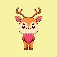 cute deer holding love hearth cartoon doodle art hand drawn concept vector kawaii icon illustration