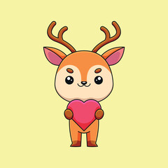 cute deer holding love hearth cartoon doodle art hand drawn concept vector kawaii icon illustration