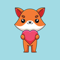 cute fox holding love hearth cartoon doodle art hand drawn concept vector kawaii icon illustration