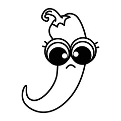Funny chili cartoon characters with cute face vector illustration. For kids coloring book.