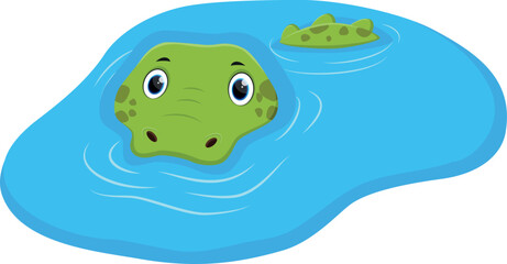 funny Crocodile In Water on white background