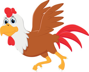 Cartoon cute Chicken run on white background