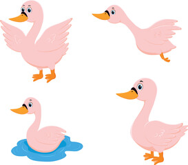 Beauty goose set cartoon posing isolated on white background	