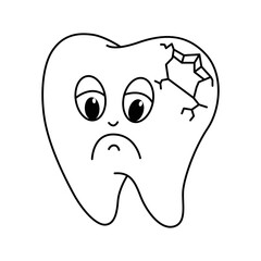 Funny tooth cartoon characters with cute face vector illustration. For kids coloring book.
