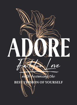 Adore fall in love. Slogan for t shirt template.