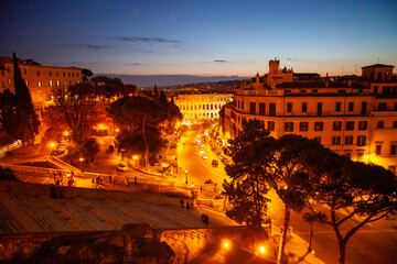 Fototapeta na wymiar Beautiful night view from Campidiolio Hill in Rome, Italy