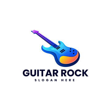 Vector Logo Illustration Guitar Rock Gradient Colorful Style