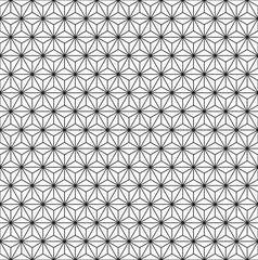 Asanoha Hemp Leaves Pattern, traditional Japanese motif, archetypal design in the Heian Period. Geometric line art background. Simple luxury vintage seamless pattern backdrop, in black and white.