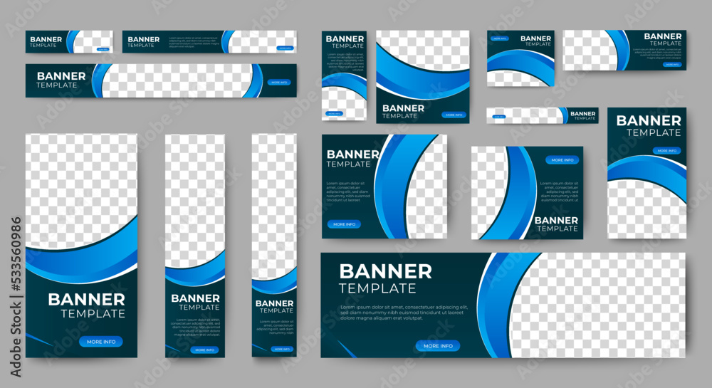 Wall mural business banner design web template set, horizontal header web banner. black and blue. cover header 