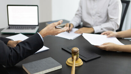 Attorney or judge provides legal advice to the client in the courtroom, Ethics in the courts...