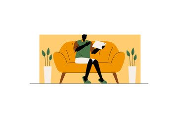 Working man using a tablet in the family room