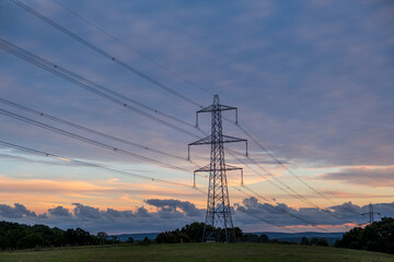 power line passing overhead electricity wire of the support carrying the light and the heat in the...