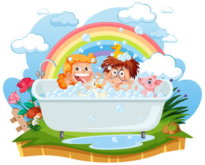 Kids playing bubbles in bathtub