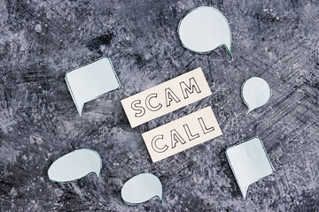 scam calls and personal data theft, text surrounded by comic bubbles