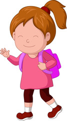 Obraz premium Cute little school girl cartoon waving hand