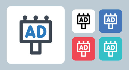 Billboard icon - vector illustration . billboard, advertising, advertisement, Ad, ads, Banner, Commercial, Board, Poster, Marketing, Promotion, Publicity, Signboard, sign, symbol, flat, icons .