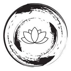 Zen logo with  lotus inside and brush stroke design.	