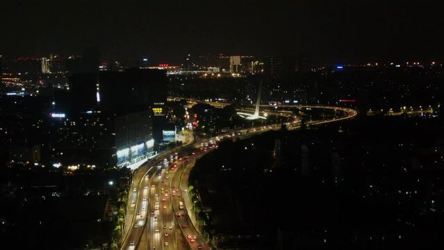 Aerial view of traffic at night
