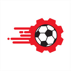 Fototapeta na wymiar Vector logo design illustration of ball and gear in fast concept.