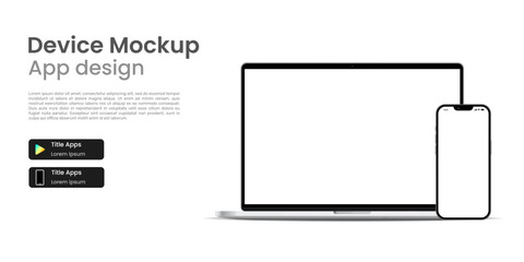 Laptop and smartphone mockup white screen display for website banner. Vector Illustration.