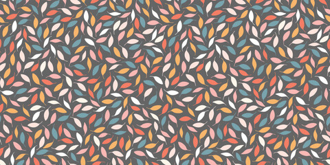 Fall leaf pattern background. Vector seamless repeat border of tossed Autumn leaves.