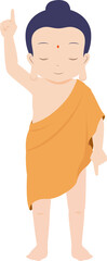 Buddha stand posture. Stand on the lotus flower and point to the sky. Flat style vector illustration.
