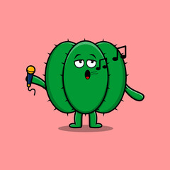 Cute cartoon Cactus singer character holding mic in flat modern style design