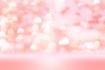 Fototapeta premium Pink gold luxury bokeh blur background for place product for advertise