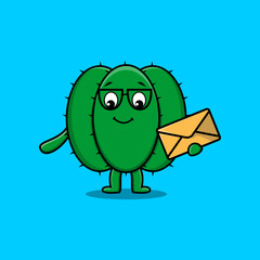 Cute cartoon Cactus holding envelope with cartoon vector illustration style