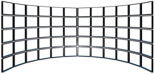 Multimedia wide screen curved monitor wall isolated, add your own content