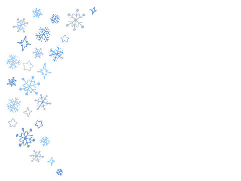 Snowflake line decoration Gold and blue Christmas simple hand drawn illustration / 雪の結晶のライン装飾 ゴールドとブルー クリスマス シンプルな手描きイラスト