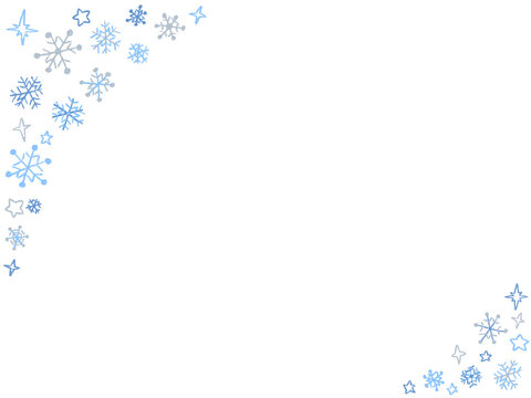 Snowflake line decoration Gold and blue Christmas simple hand drawn illustration / 雪の結晶のライン装飾 ゴールドとブルー クリスマス シンプルな手描きイラスト