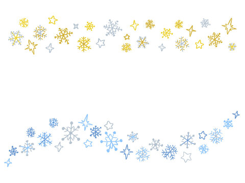 Snowflake line decoration Gold and blue Christmas simple hand drawn illustration / 雪の結晶のライン装飾 ゴールドとブルー クリスマス シンプルな手描きイラスト