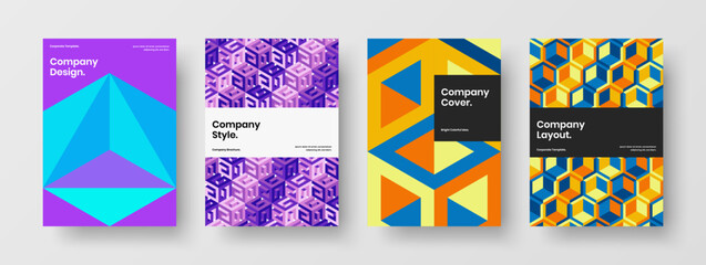 Obraz premium Minimalistic geometric tiles annual report template bundle. Modern magazine cover A4 design vector concept composition.