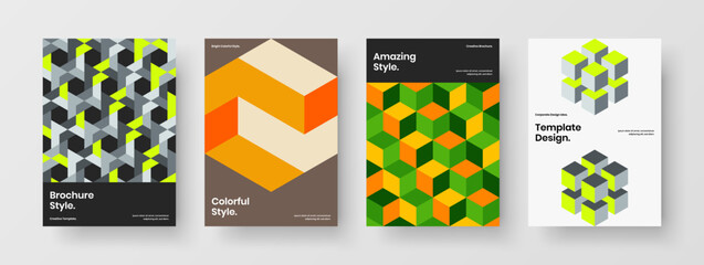 Premium mosaic shapes handbill layout bundle. Original annual report design vector illustration collection.