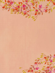Orange watercolor paper with subtle border. Autumn leaves motif. 
