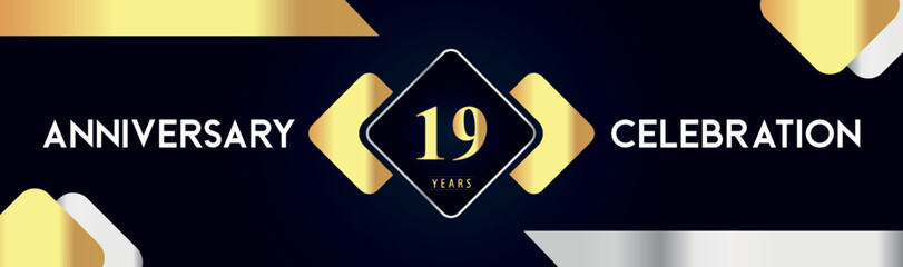 19 years anniversary celebration background. Premium design for poster, banner, booklet, marriage, weddings, birthday party, celebration event, graduation, jubilee, ceremony, holiday.