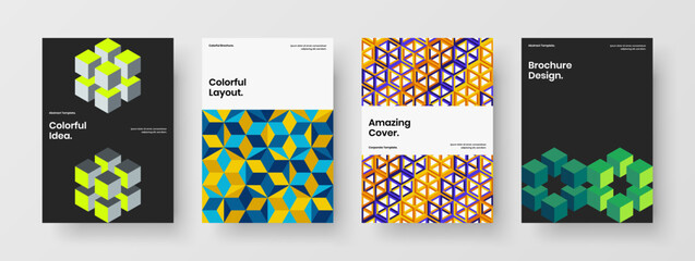 Fototapeta na wymiar Simple book cover A4 design vector concept composition. Modern geometric hexagons annual report layout collection.