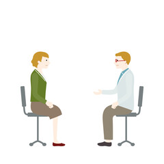 カウンセリング中の男性医師と女性のイラスト（白背景・ベクター・切り抜き）
