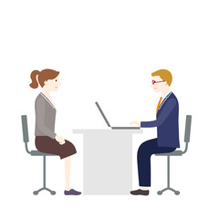 面接中のビジネスマンと女性のイラスト（白背景・ベクター・切り抜き）